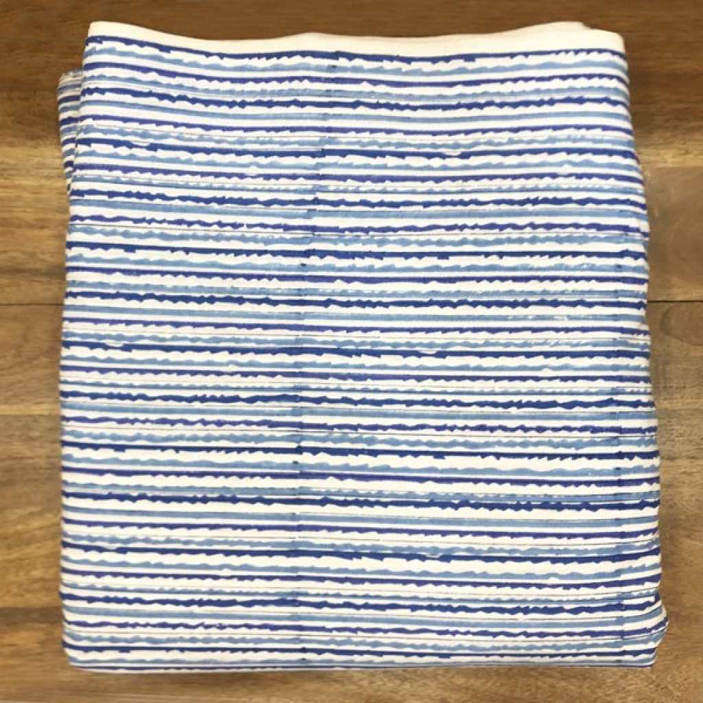 Blue Line Latest New Design Stripe Hand Block Prints Cotton Fabric Sewing Fabric for Dress Making