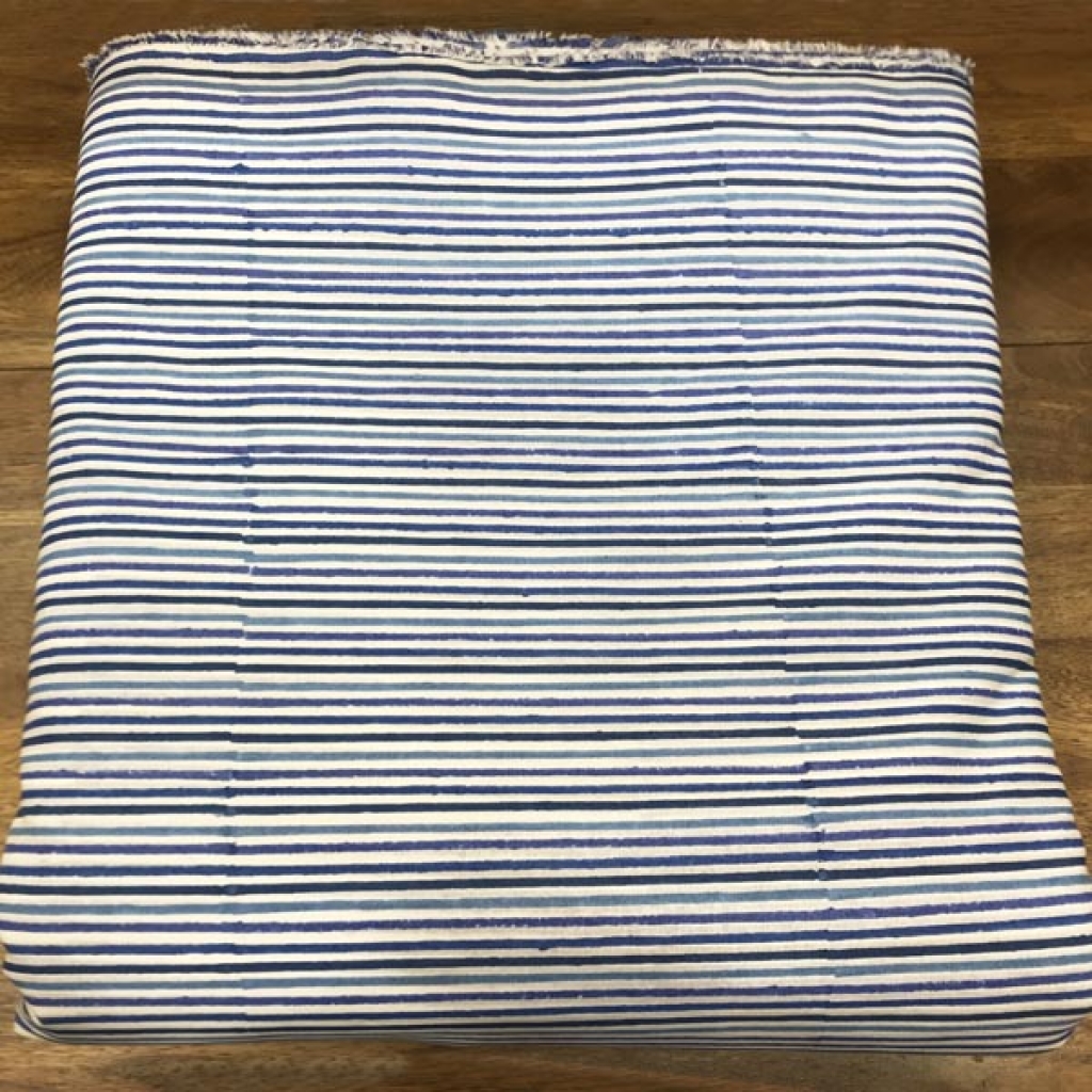 Blue Line Latest New Design Stripe Hand Block Print Cotton Fabric Sewing Fabric for Dress Making